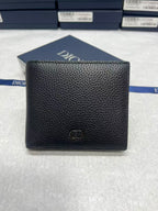 Small leather wallet, black textured finish with Dior emblem on the front