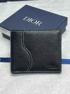 Black leather small wallet with Dior logo front and curved decorative seam