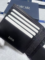 Black leather small wallet interior with card slots, Dior logo on side panel