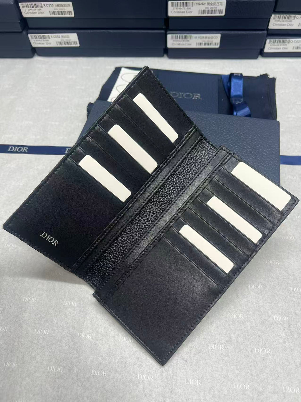 Dior small bag card holder with black textured leather and multiple slots