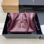 YSL pink quilted leather bag with YSL monogram front and shoulder strap