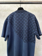Louis Vuitton short-sleeve crewneck knit shirt, dark blue monogram pattern (back view)
