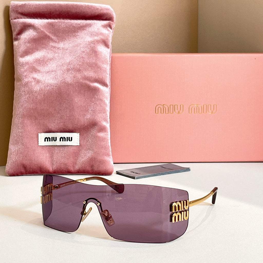 Miu Miu glasses with gold-tone frame and dark purple tinted lenses
