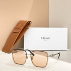 Celine glasses with tan-tinted lenses and light brown frames, gold-tone temples