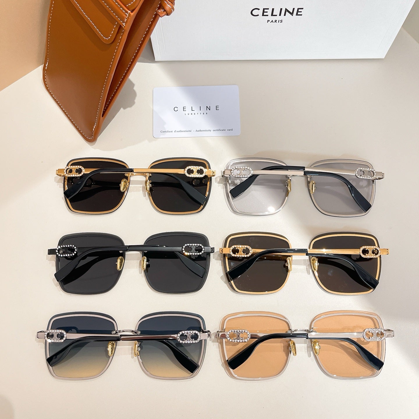 Celine glasses assortment: four pairs with mixed frame colors and tinted lenses