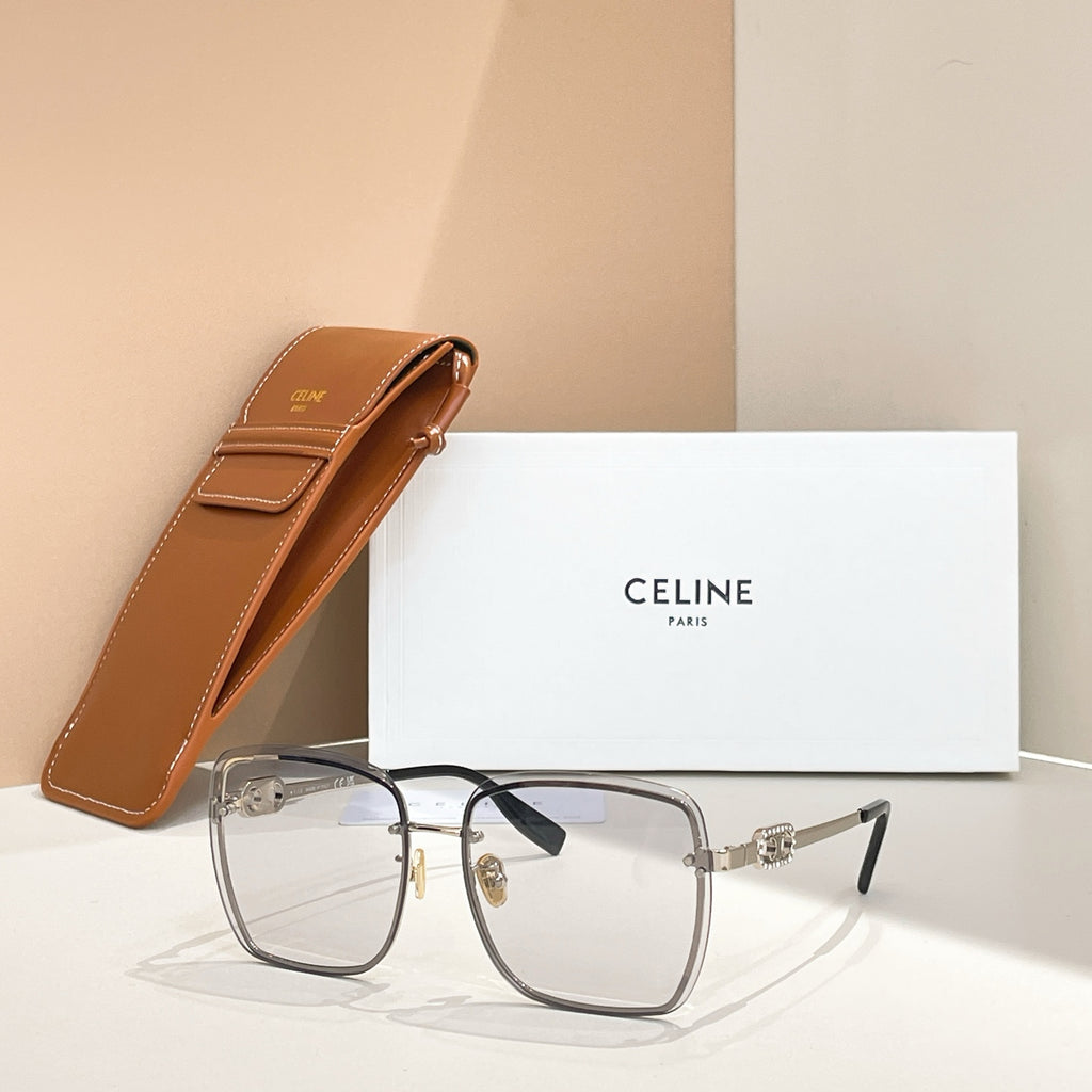 Celine glasses with clear gray frames and tinted lenses, gold-tone hardware
