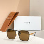 Celine glasses with brown square frames and tinted lenses, gold-tone temples
