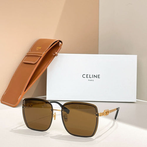 Celine glasses with brown square frames and tinted lenses, gold-tone temples