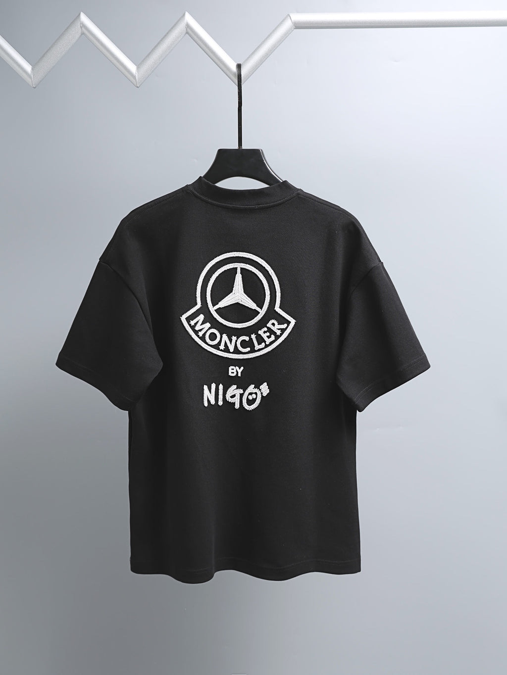 Black short-sleeve T-shirt with Moncler logo graphic