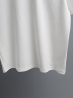 White T-shirt hem with curved bottom edge