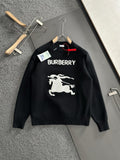 Black knit sweater with BURBERRY logo and white horse graphic on chest