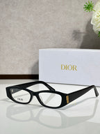 Black eyeglasses with clear lenses, Dior logo on temple, gold accent
