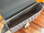 Dior men’s zip-top bag, open interior with structured lining and logo canvas exterior
