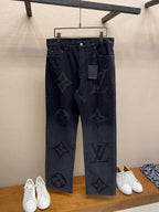 Louis Vuitton dark denim logo pants with allover pattern