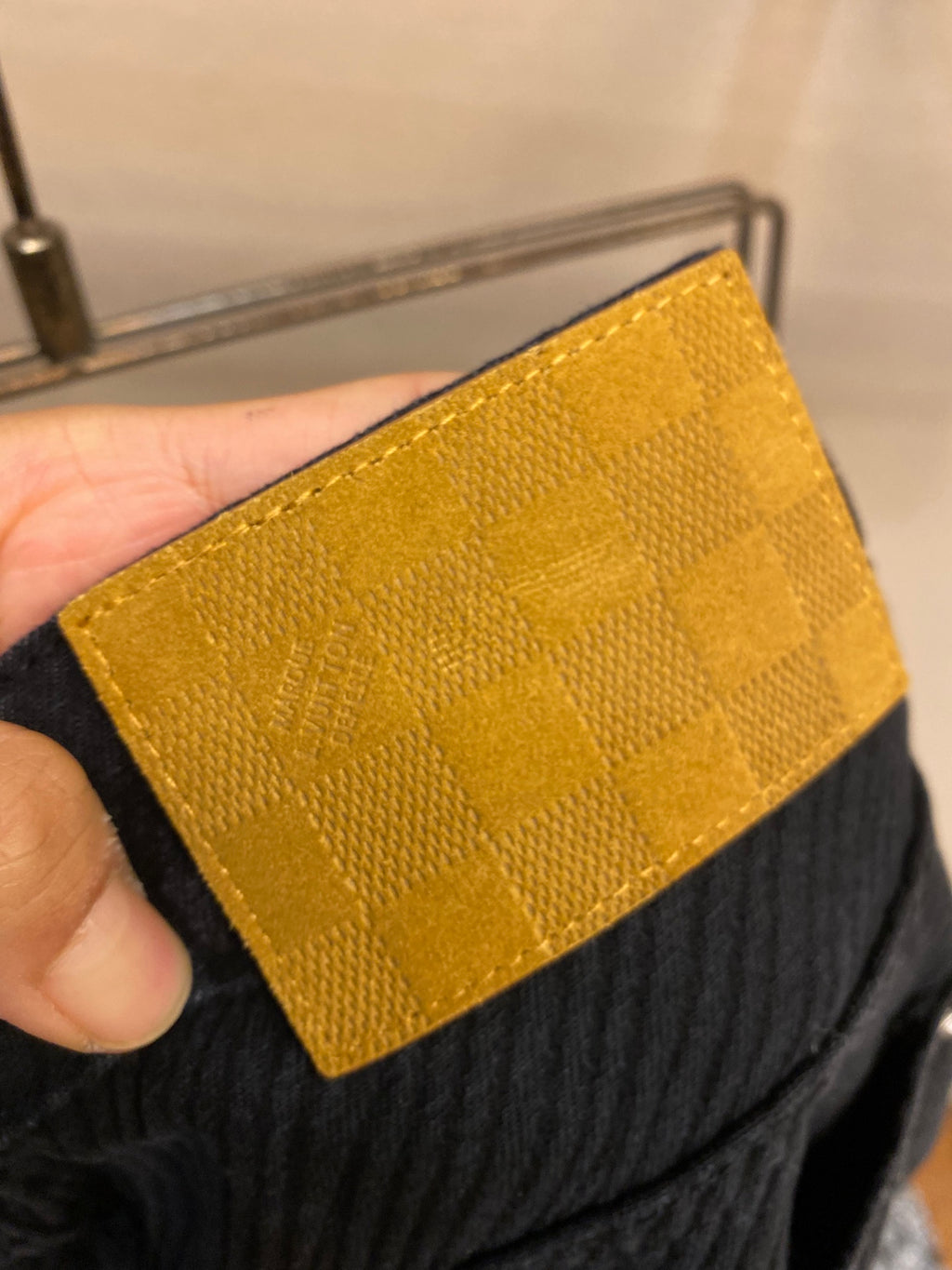 Louis Vuitton pants yellow leather patch label on waistband