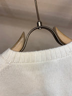Cream ribbed knit crew collar detail on long-sleeve sweater