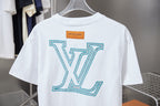 Louis Vuitton logo T-shirt in white with turquoise LV logo on back