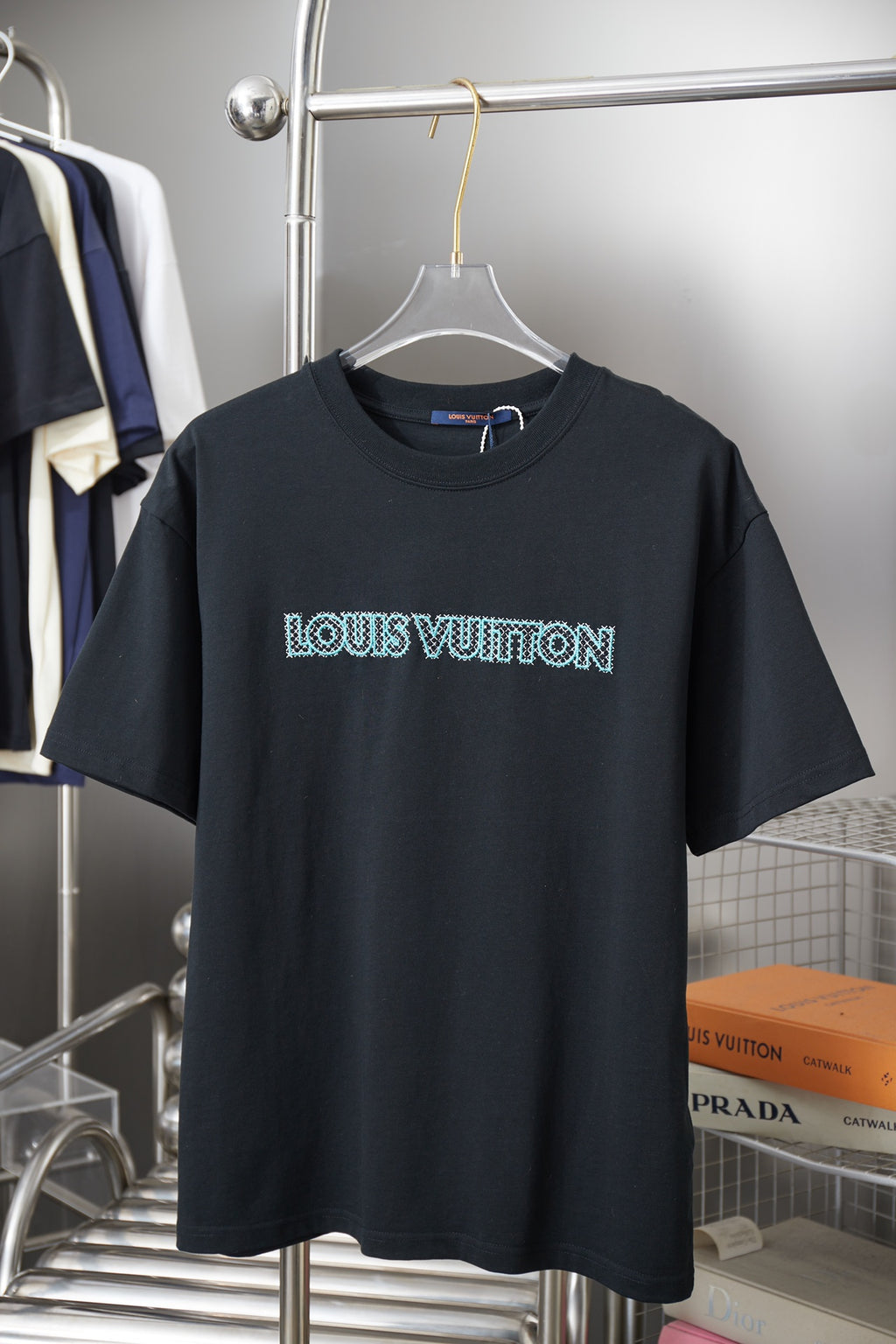 Louis Vuitton dark navy T-shirt with light blue logo on front