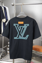 Louis Vuitton dark navy T-shirt with large light blue logo on back
