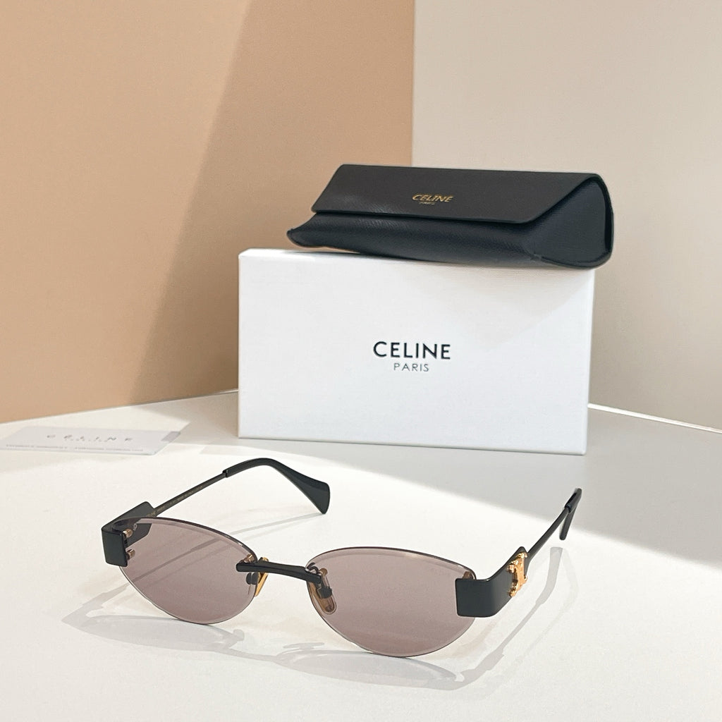 Sunglasses with gold-tone and dark frames with black case