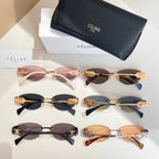 Assorted sunglasses with mixed frames and tinted lenses plus black case