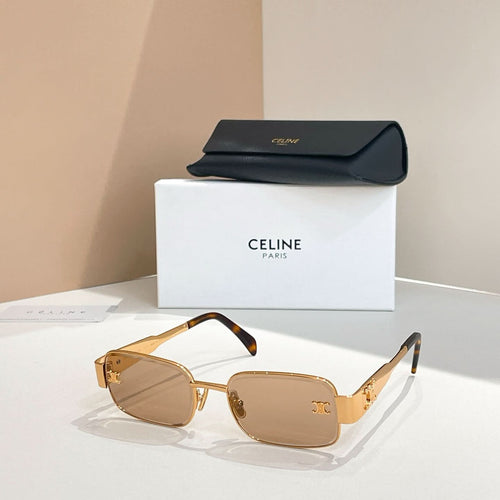 Amber square sunglasses with gold-tone frames and tortoiseshell arms