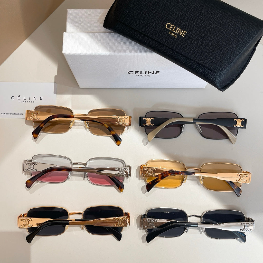 Set of square sunglasses with mixed frames, plus black case and white box