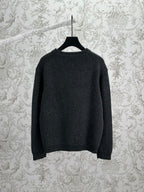 Gucci dark charcoal knit sweater back view with ribbed neckline and cuffs
