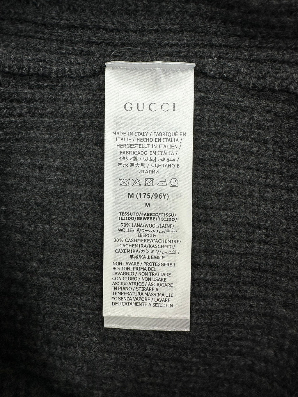 Gucci knit sweater size and care label