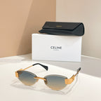 Sunglasses with gold-tone frame and dark gradient lenses with black case