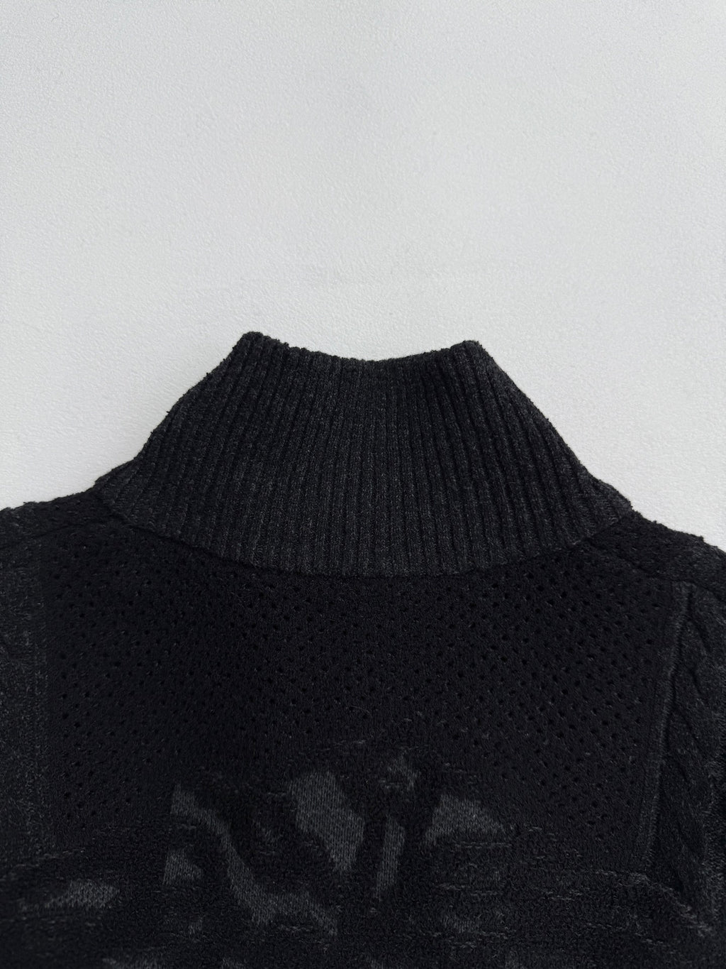 Versace black knit jacket with stand collar and subtle textured pattern