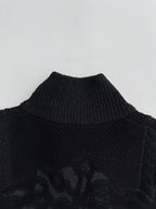 Versace black knit jacket with stand collar and subtle textured pattern