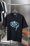 Black Prada short-sleeve T-shirt with embroidered PRADA Milano front graphic