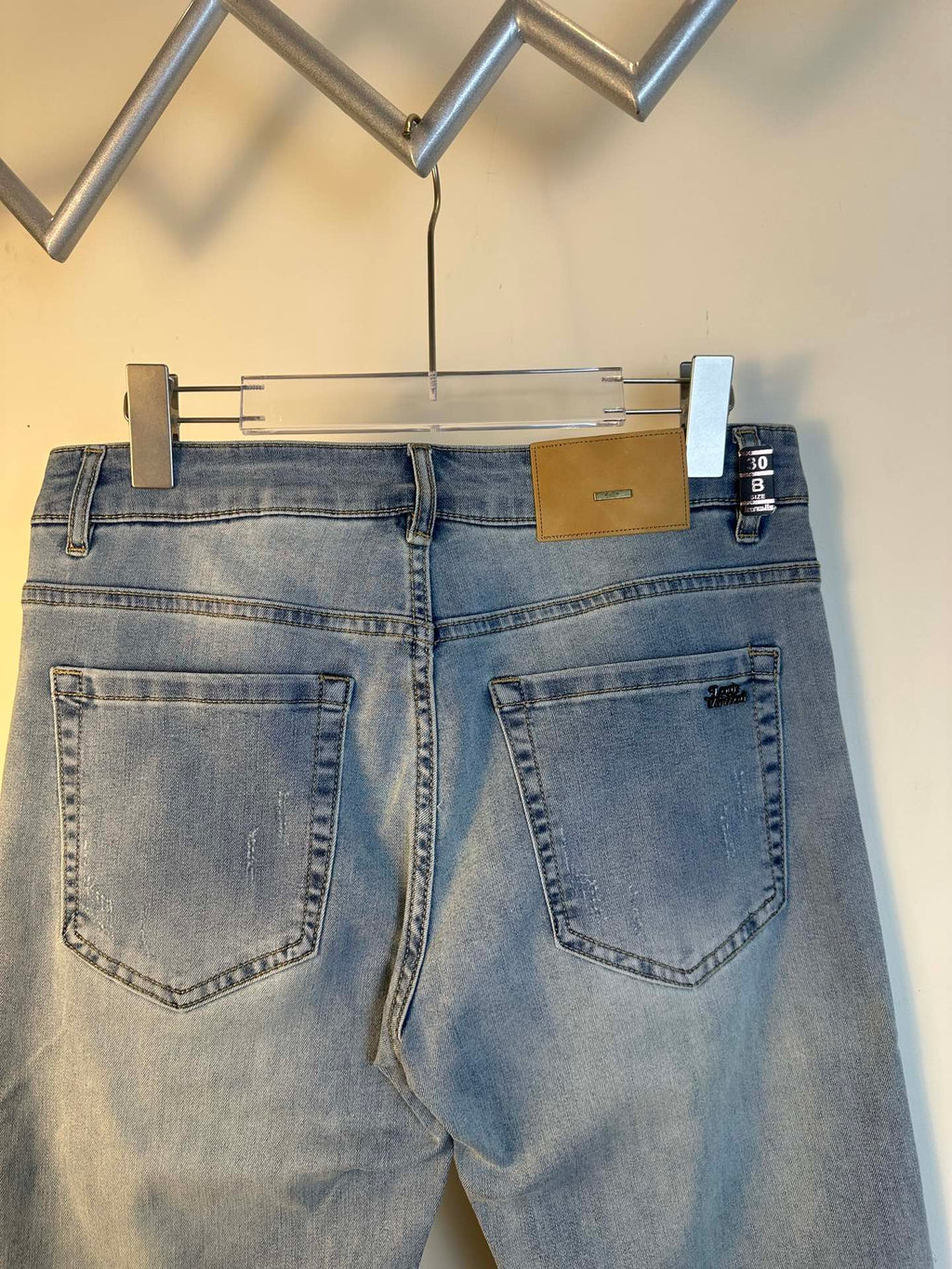 Louis Vuitton light blue denim pants back, two patch pockets and logo tags