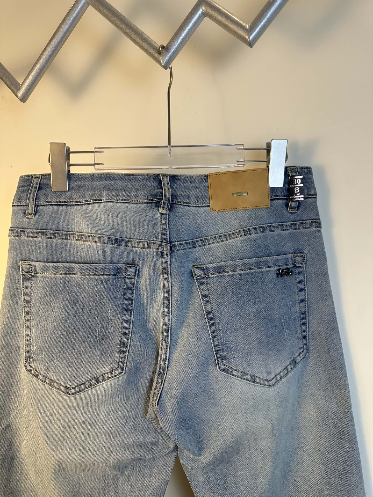 Louis Vuitton light blue denim pants back, two patch pockets and logo tags