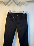 Gucci pants with black denim, button waistband, and gold GG emblem