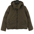 Hooded long jacket with all-over FF pattern, front zipper and button placket
