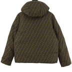 Hooded long jacket with all-over FF pattern, side view