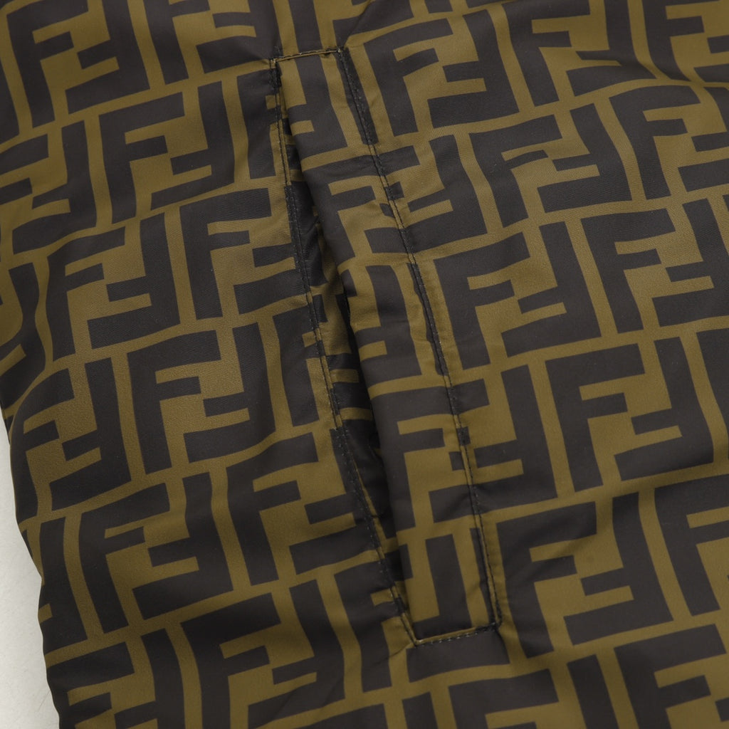 Long jacket front with FF print, zipper and button closure