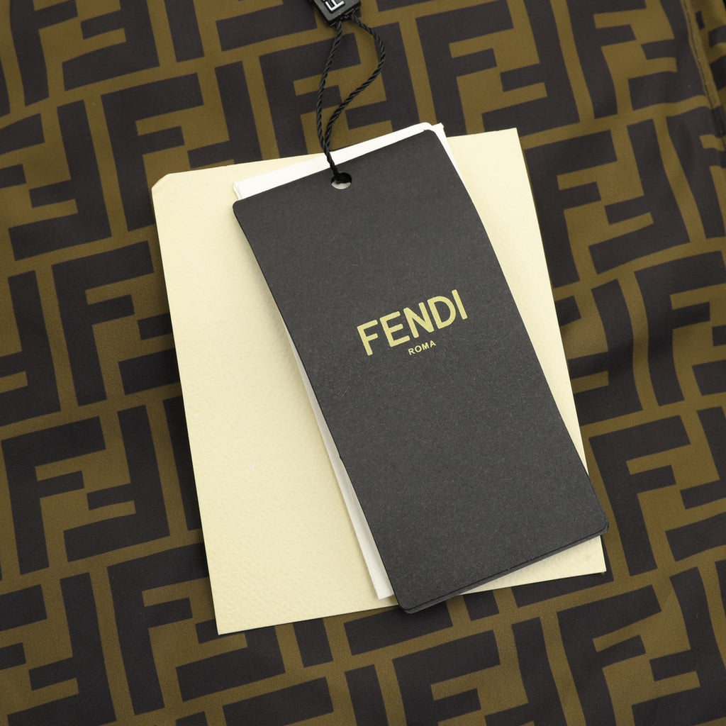 Fendi hanging product tag on FF patterned jacket