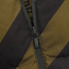 Fendi padded jacket close-up of front zipper and FENDI logo pull tab