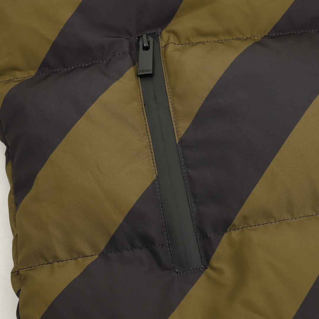 Fendi padded jacket close-up with front zipper and quilted diagonal panels