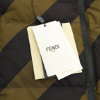 Fendi padded jacket with hanging FENDI tags over striped quilted fabric