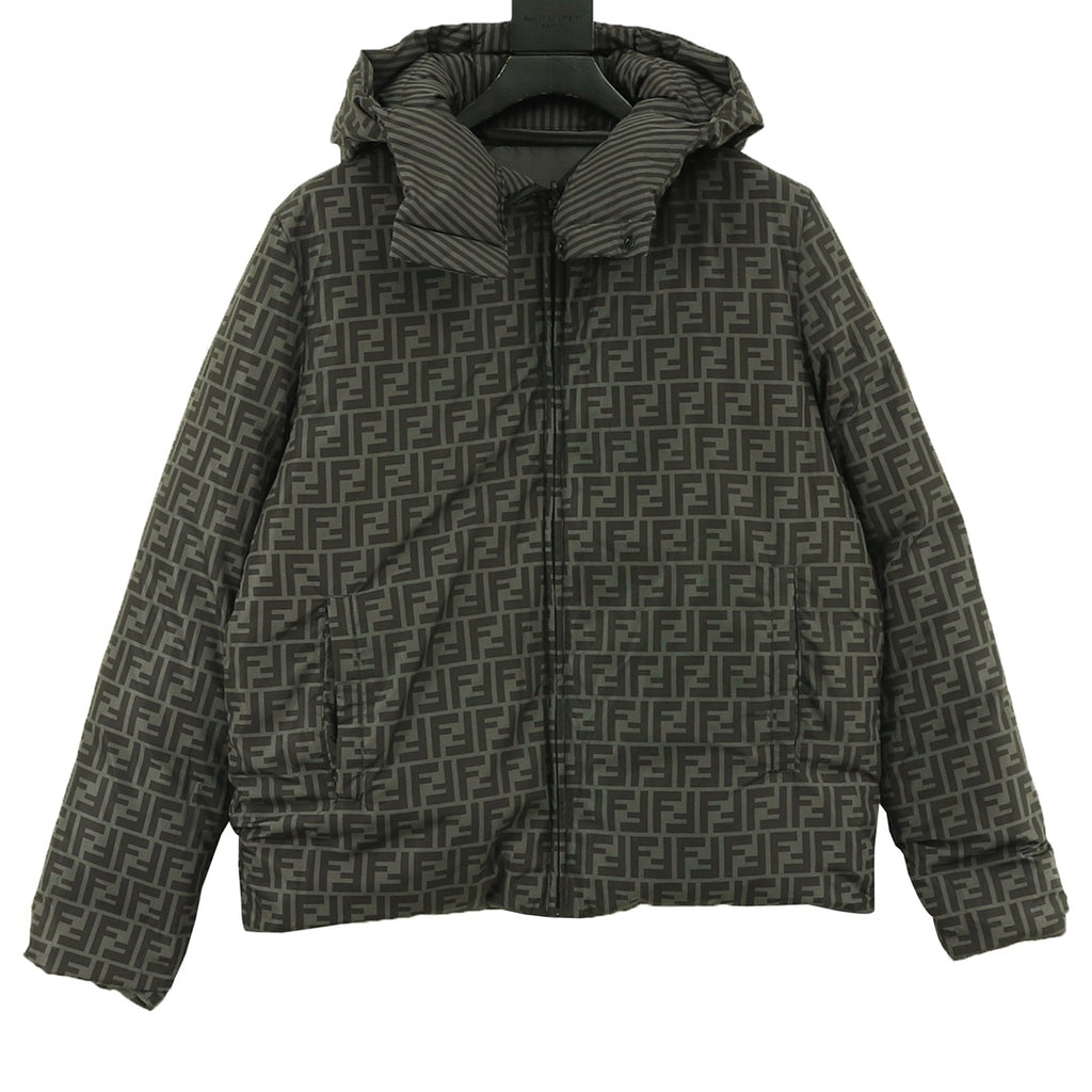 Fendi patterned puffer jacket with hood, front zipper and elastic cuffs