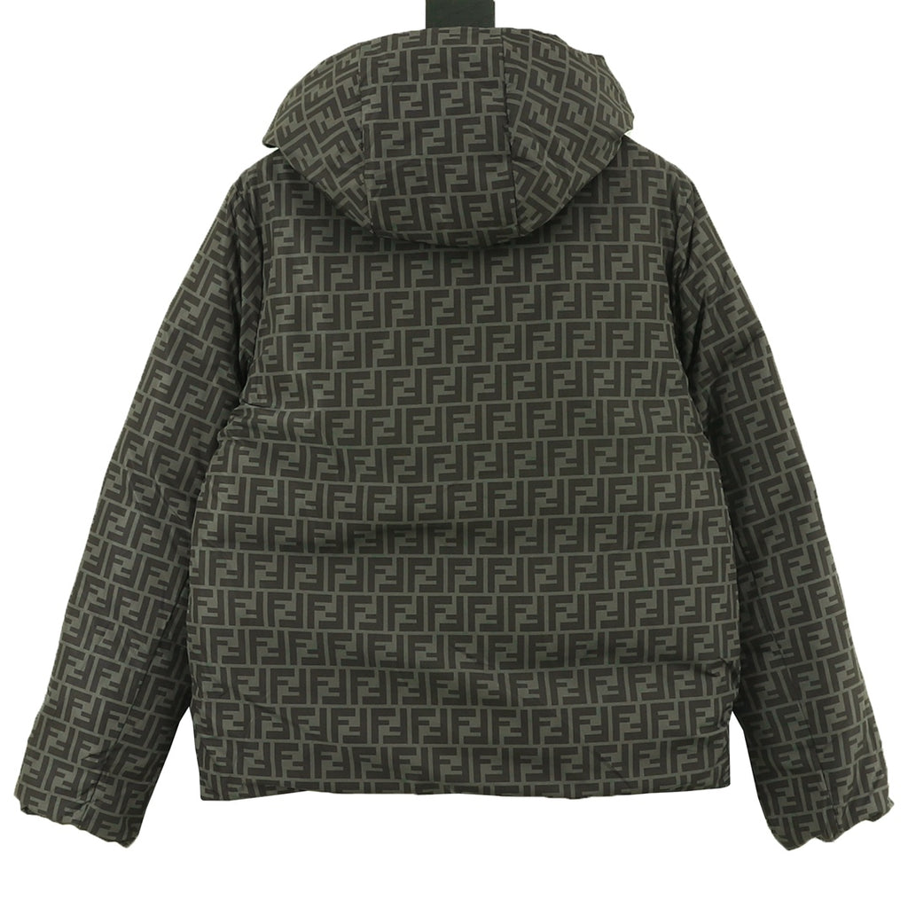 Fendi patterned puffer jacket with hood and full back print