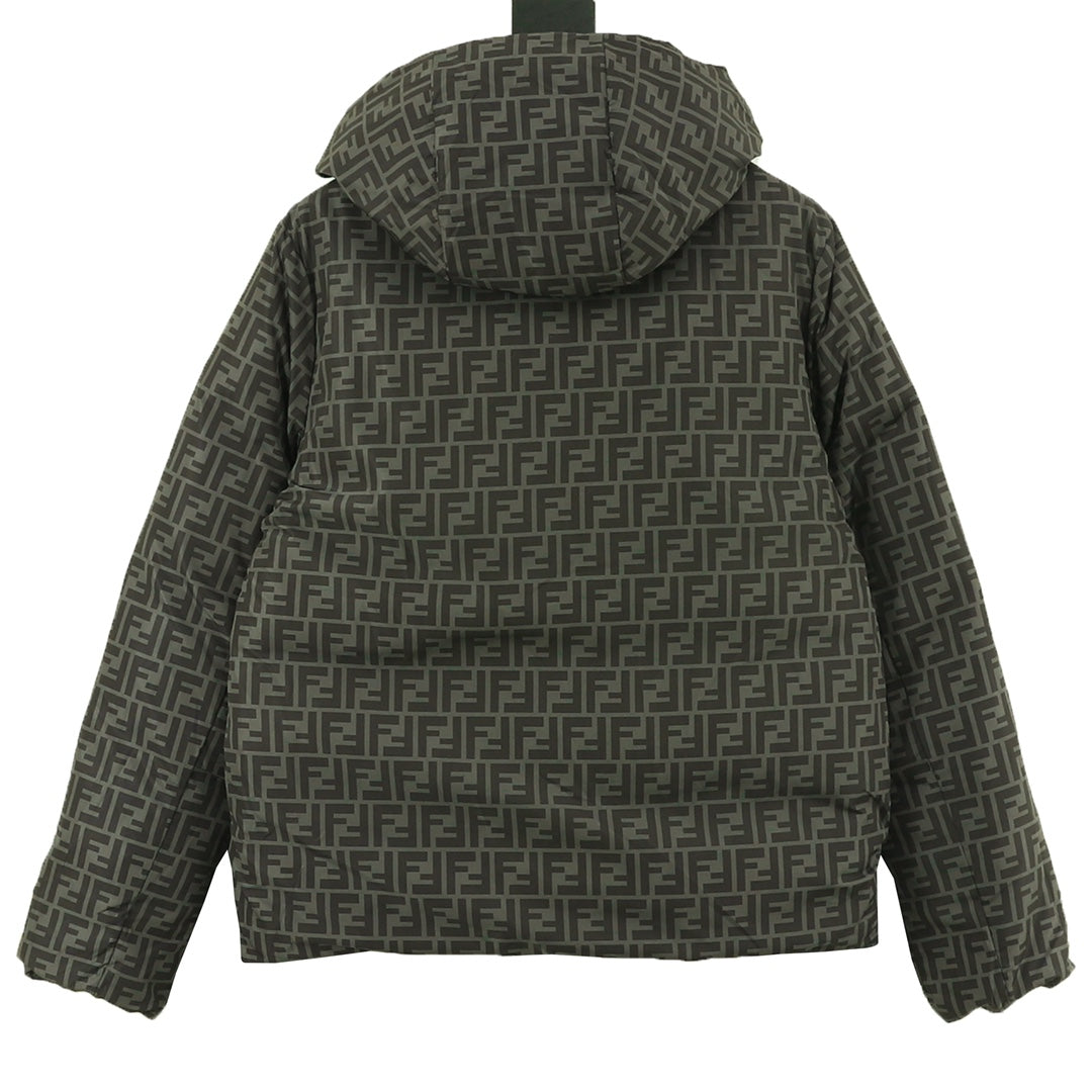 Fendi patterned puffer jacket with hood and full back print