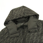 Fendi hooded puffer jacket collar with striped inner lining
