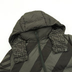 Fendi puffer jacket hood with FF logo print at inner yoke and striped outer panels