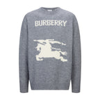Gray long-sleeve knit sweater with “BURBERRY” text and white horse graphic.
