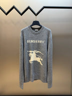Burberry crewneck knit sweater, dark gray with horse emblem and logo text